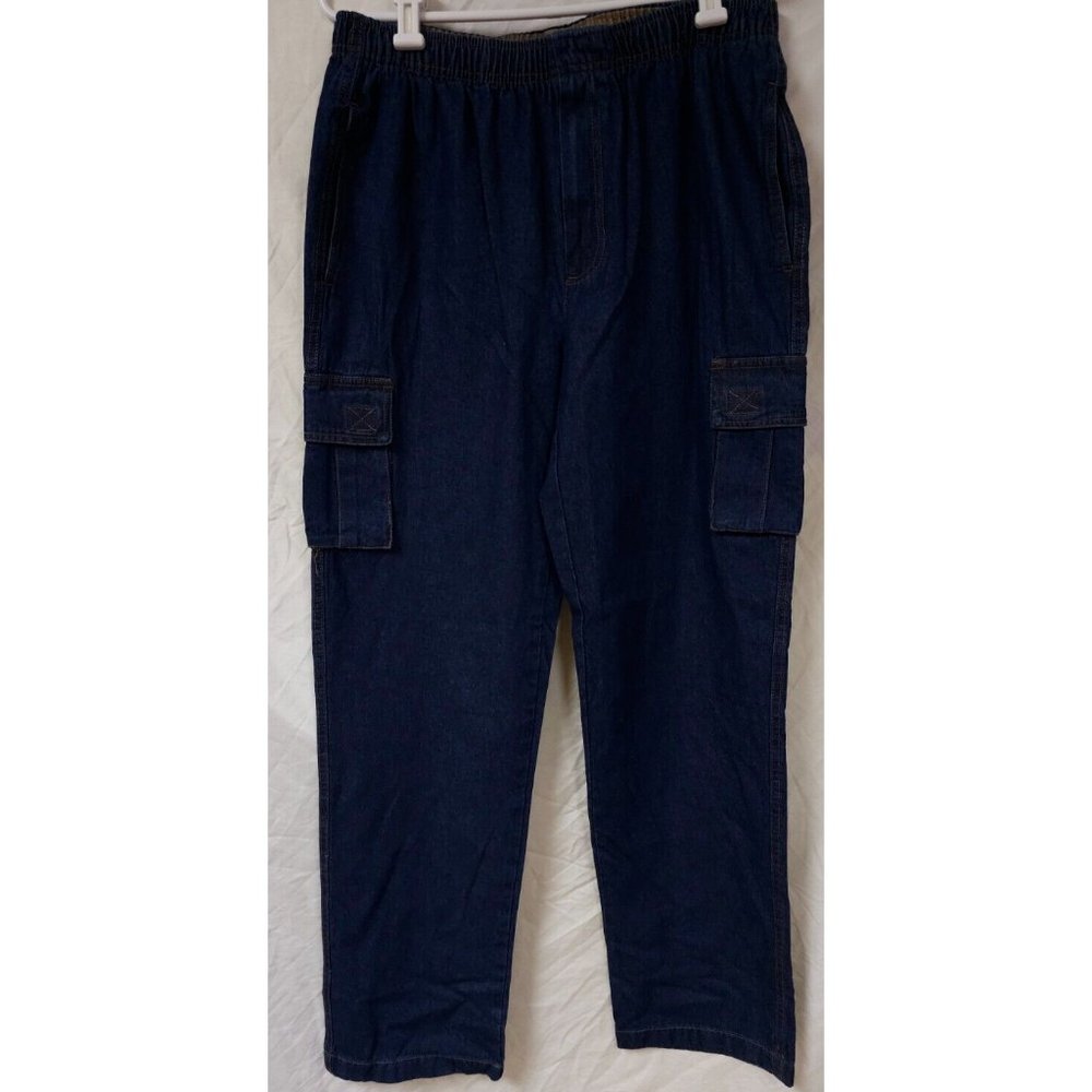 Haband Casual Joe Medium Elastic Waist Pullon Zipper Dark Wash Cargo Jeans 30x31